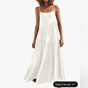 Women’s White Tiered Spaghetti-Strap Maxi Dress